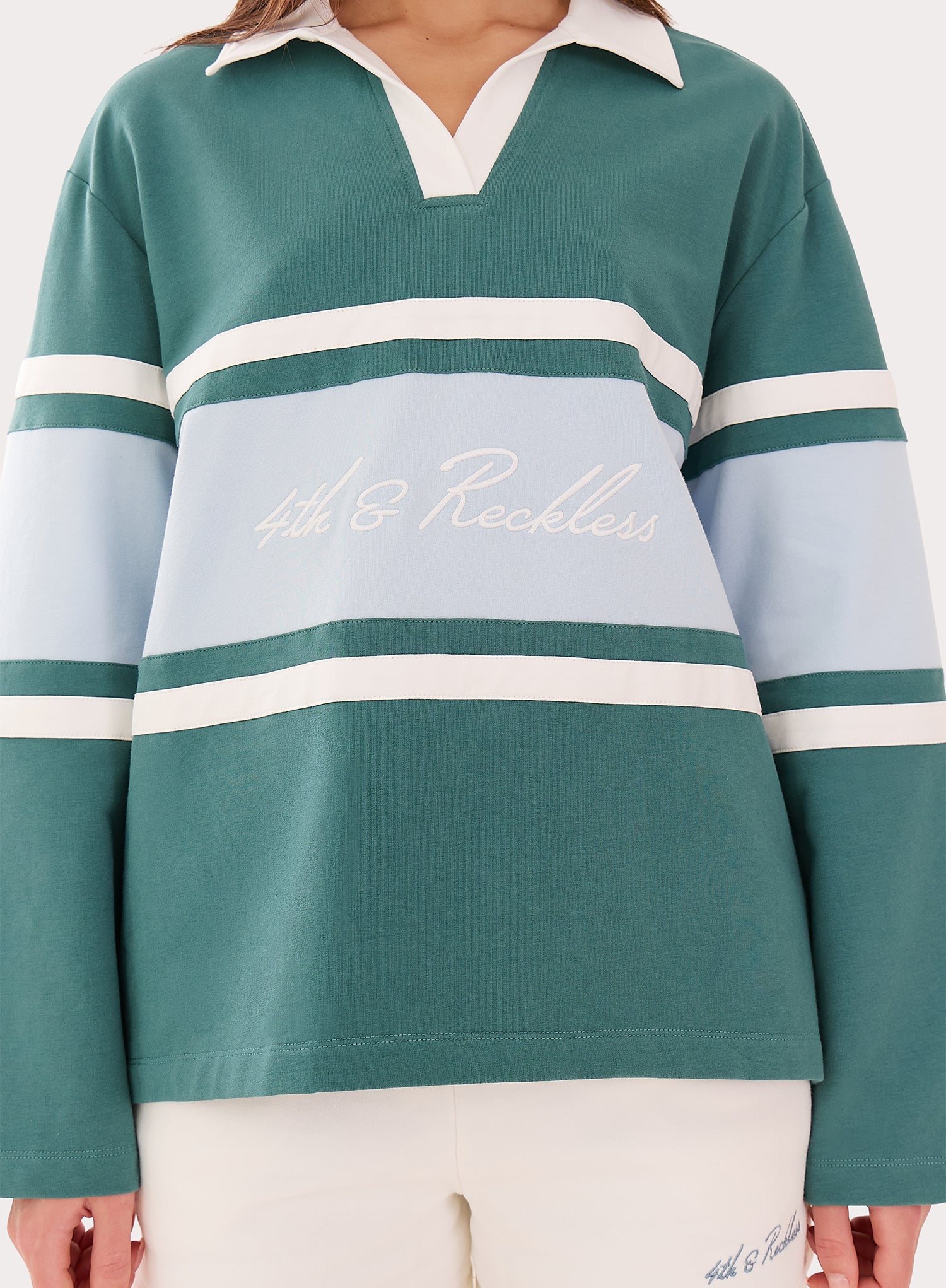 Green And Blue Stripe Panelled Branded Rugby Top